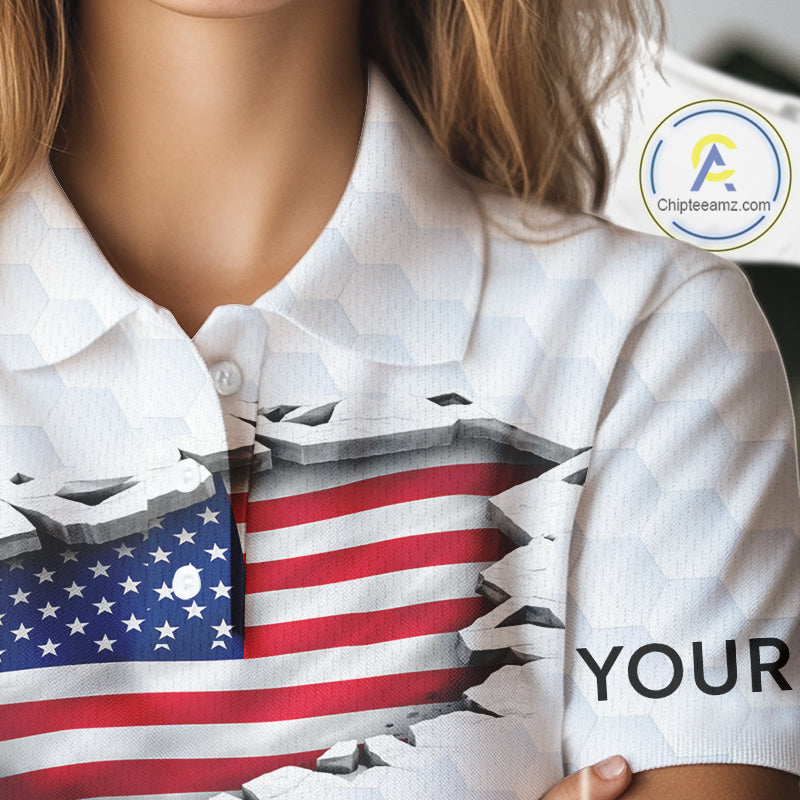 American Flag Personalized Golf Pattern Ball Polo Shirts Patriotic Golf Shirts For Womens NHT676