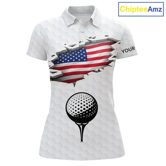 American Flag Personalized Golf Pattern Ball Polo Shirts Patriotic Golf Shirts For Womens NHT676