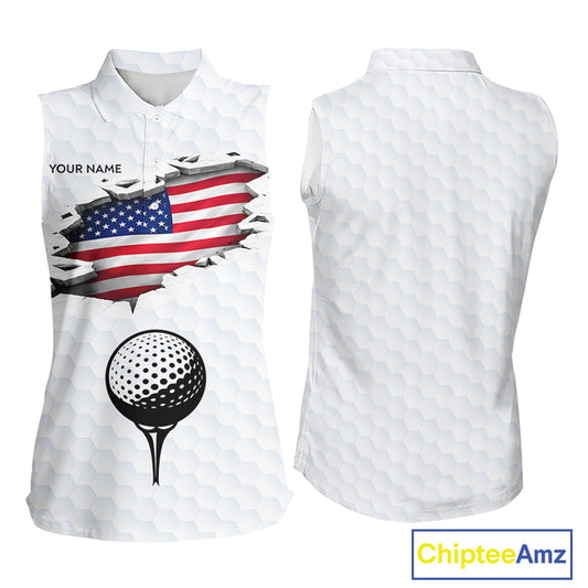 American Flag Personalized Golf Pattern Ball Womens Sleeveless Polo Shirts Patriotic Golf Shirts For Mens NHT676