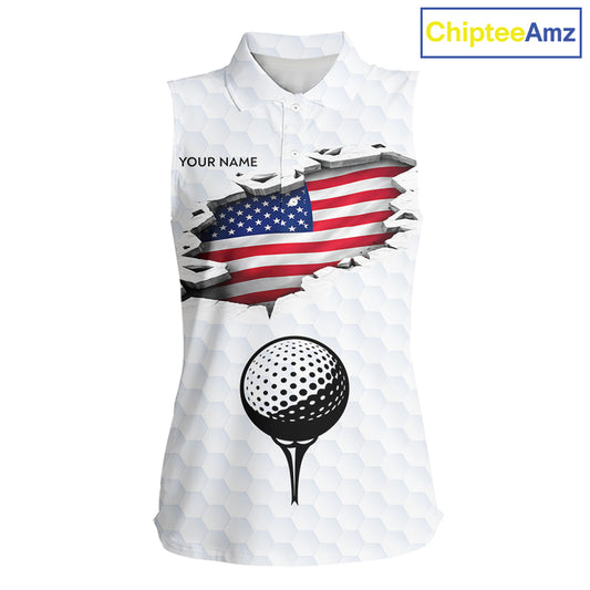 American Flag Personalized Golf Pattern Ball Womens Sleeveless Polo Shirts Patriotic Golf Shirts For Mens NHT676