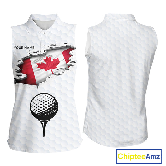Canada Flag Personalized Golf Pattern Ball Womens Sleeveless Polo Shirts Patriotic Golf Shirts For Mens NHT677