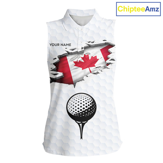 Canada Flag Personalized Golf Pattern Ball Womens Sleeveless Polo Shirts Patriotic Golf Shirts For Mens NHT677