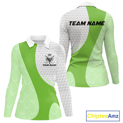 White And Green Golf Clubs Custom Name, Team Name Mens Golf Polo Shirts Team Womens Golf Tops NHT690