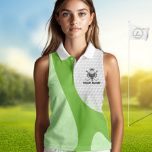 Load image into Gallery viewer, White And Green Golf Clubs Custom Name, Team Name Womens Sleeveless Golf Polo Shirts Team Name Golf Tops NHT690