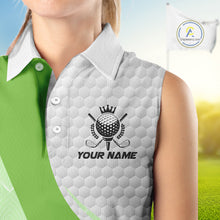 Load image into Gallery viewer, White And Green Golf Clubs Custom Name, Team Name Womens Sleeveless Golf Polo Shirts Team Name Golf Tops NHT690