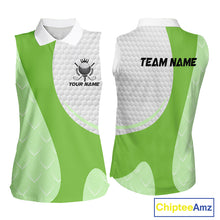 Load image into Gallery viewer, White And Green Golf Clubs Custom Name, Team Name Womens Sleeveless Golf Polo Shirts Team Name Golf Tops NHT690
