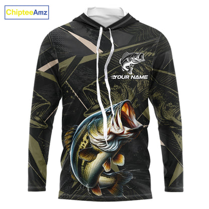 Personalized Bass Fishing Jersey, Custom Name Long Sleeve Hooded Fishing Shirt For Men 
