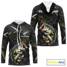 Load image into Gallery viewer, Personalized Bass Fishing Jersey, Custom Name Long Sleeve Hooded Fishing Shirt For Men 