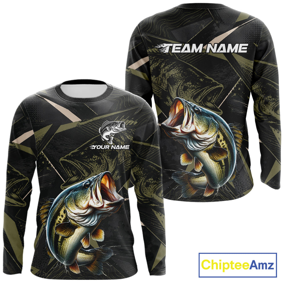 Personalized Bass Fishing Jersey, Custom Name Long Sleeve Fishing Shirt For Men 