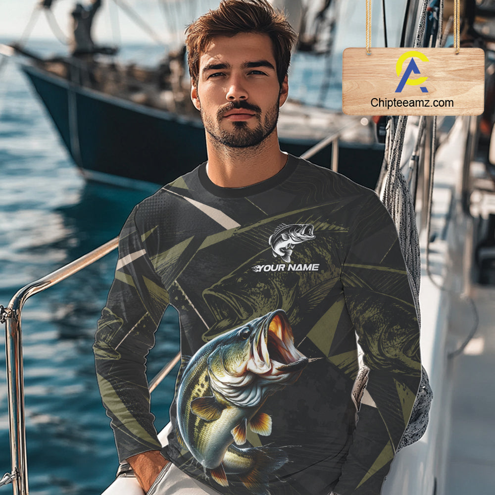 Personalized Bass Fishing Jersey, Custom Name Long Sleeve Fishing Shirt For Men 