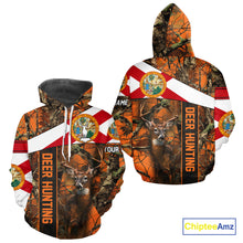 Load image into Gallery viewer, Deer Hunting Shirt With Orange Camouflage, Florida Flag, Custom Name Shirt, Gifts For Hunters NHT04