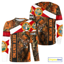 Load image into Gallery viewer, Deer Hunting Shirt With Orange Camouflage, Florida Flag, Custom Name Shirt, Gifts For Hunters NHT04