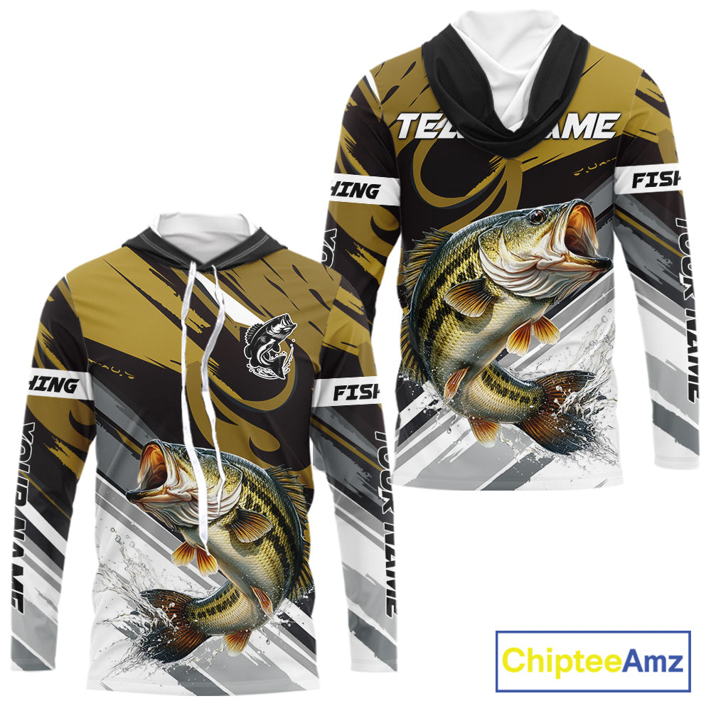 Personalized Bass Hooded Fishing Shirts Long Sleeve For Men, Bass Fishing Shirt Sport Jerseys NHT511