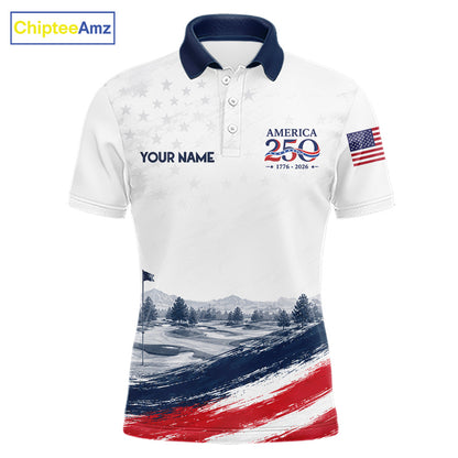 Personalized America 250 Mens Golf Polo Shirt – Patriotic Eagle USA 250Th Anniversary Apparel