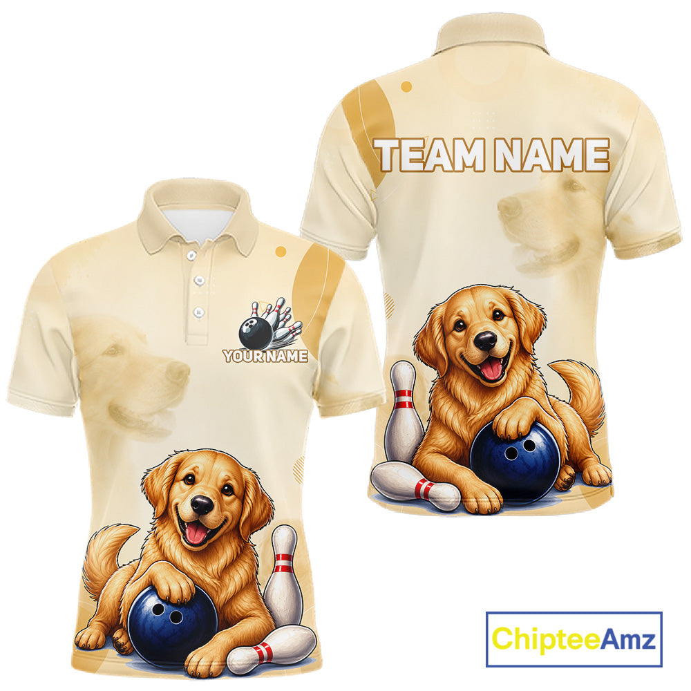 Men's Golden Retriever bowling shirt – personalized team jersey close-up