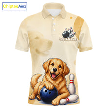 Load image into Gallery viewer, Men's custom Golden Retriever bowling polo shirt – front view