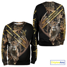 Load image into Gallery viewer, Brown Forest Camo Deer Hunting Shirt – Running Buck Graphic, Personalized Name For Hunter NHT342