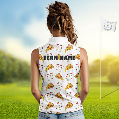 Funny Pizza Pattern Golf Shirt Sleeveless Womens Polo Shirts, Best Golf Polo Golf Shirt For Team NHT777