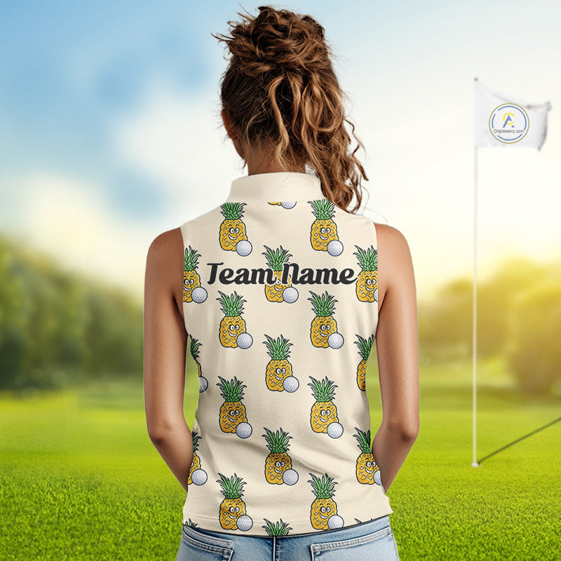 Personalized Funny Pineapple Pattern Sleeveless Womens Golf Polo Shirts Best Golf Gifts For Family Team NHT779
