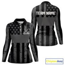 Load image into Gallery viewer, Black White American Flag Womens Golf Polo Shirts Custom Name, Team Name For Women Golf Gift NHT886