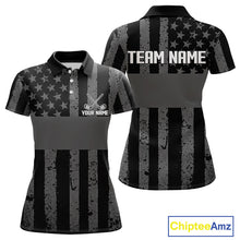 Load image into Gallery viewer, Black White American Flag Womens Golf Polo Shirts Custom Name, Team Name For Women Golf Gift NHT886