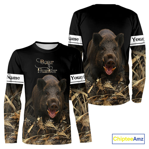 Boar Hunting Black Grown Camo 3D Shirt For Hunting Season Hunting Clothes For Hunters NHT113
