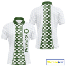 Load image into Gallery viewer, White &amp; Green Irish Argyle Mens Golf Polo Shirt St Patrick Day For Family Team Shirt  NHT724