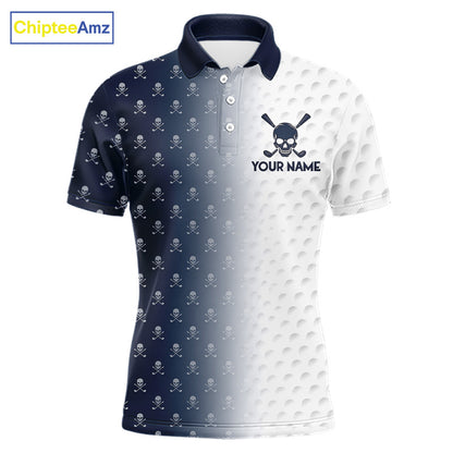 Personalized Skull Mens Golf Polo Shirt Custom Team Name Golf Ball Pattern Polo 