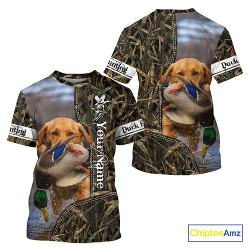 Duck Hunting Waterfowl Camouflage Shirt Yellow Labrador Retriever, Custom Name Hunting Gift NHT126