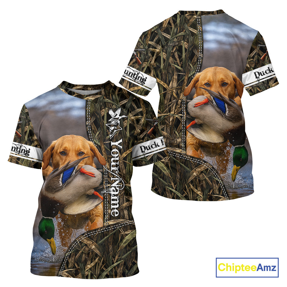 Duck Hunting Waterfowl Camouflage Shirt Yellow Labrador Retriever, Custom Name Hunting Gift NHT126