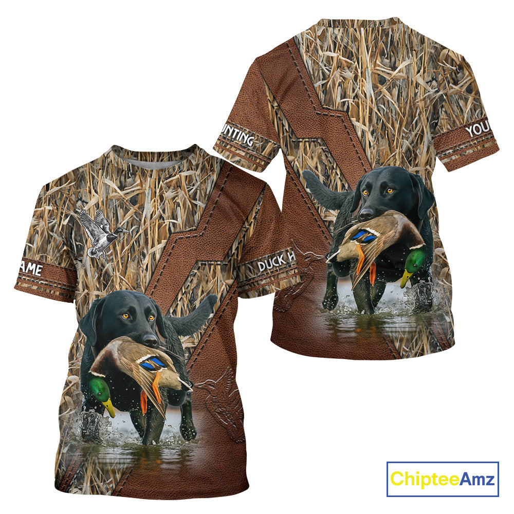 Mallard Duck Hunting With Black Lab Custom Name 3D All Over Print Shirt, Dog Hunting Gifts NHT131