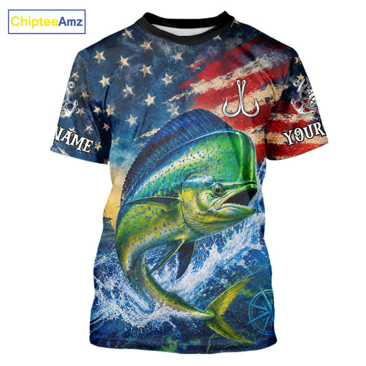 Mahi Mahi Short Sleeve T-Shirt American Flag 3D All Over Print Long Sleeve Performance Apparel For Men 