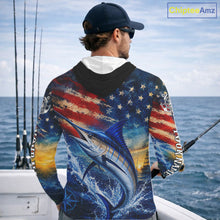 Load image into Gallery viewer, Marlin Fishing Shirt American Flag 3D All Over Print Long Sleeve Hooded Performance Apparel For Men NHT1088