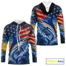 Load image into Gallery viewer, Marlin Fishing Shirt American Flag 3D All Over Print Long Sleeve Hooded Performance Apparel For Men NHT1088