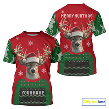Load image into Gallery viewer, Merry Huntmas Deer Hunting Christmas Gifts, Personalized Huntmas Deer Hunting Shirt NHT307