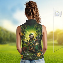 Load image into Gallery viewer, Custom Green Funny Sloth Tropical Womens Sleeveless Golf Polo Shirts, Golf Team Jersey For Women NHT927