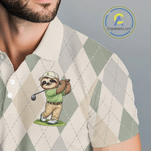 Load image into Gallery viewer, Personalized Sloth Golfer Polo Shirt Funny Golf Argyle Pattern Custom Name Golf Lover Gift 