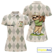 Load image into Gallery viewer, Personalized Sloth Golfer Polo Shirt Funny Golf Argyle Pattern Custom Name Golf Lover Gift for Womens 