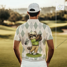 Load image into Gallery viewer, Personalized Raccoon Golfer Polo Shirt Funny Golf Argyle Pattern Custom Name Golf Lover Gift NHT1096