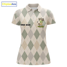 Load image into Gallery viewer, Personalized Raccoon Golfer Polo Shirt Funny Golf Argyle Pattern Custom Name Golf Lover Gift for Womens 