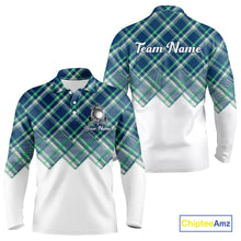 Load image into Gallery viewer, White Blue Argyle Pattern Mens Golf Shirt Golf &amp; Custom Name Mens Golf Polo Shirt NHT558