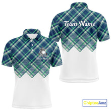 Load image into Gallery viewer, White Blue Argyle Pattern Mens Golf Shirt Golf &amp; Custom Name Mens Golf Polo Shirt NHT558