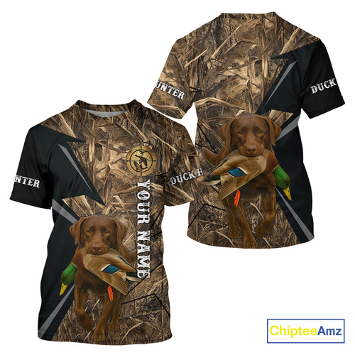 Duck Hunting Camo Shirt with Chocolate Lab – All Over Print, Perfect Gift for Waterfowl Hunters NHT243