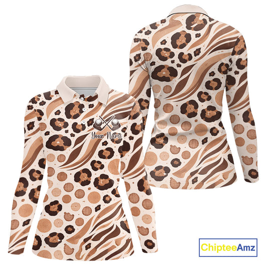 White Animal Mix Leopard Skin Prints Pattern Golf Shirts Custom Name For Womens NHT575