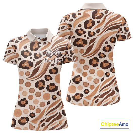 White Animal Mix Leopard Skin Prints Pattern Golf Shirts Custom Name For Womens NHT575