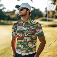 Load image into Gallery viewer, Funny Golf Patchwork Polo Shirt For Men, Personalized Mens Golf Polo Shirt, Vintage Quilt Golf Pattern NHT577