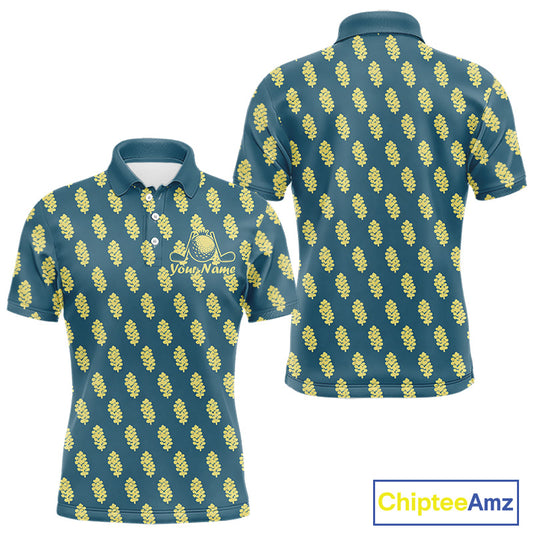 Teal Golf Polo Shirt With Flower Pattern – Lightweight Performance Polo For Men NHT782