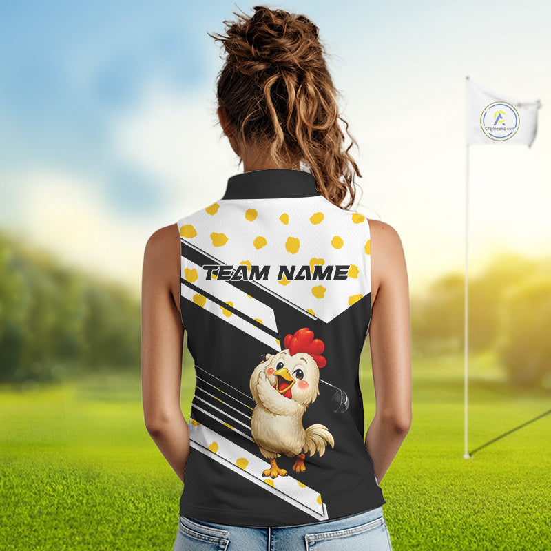 Funny Womens Sleeveless Golf Polo Shirt Custom Name Chicken Golf Shirt For Womens, Funny Golf Shirt For Team  NHT947