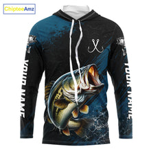Load image into Gallery viewer, Custom Largemouth Bass Fishing Jersey Personalized Long Sleeve Hooded Shirt For Men 