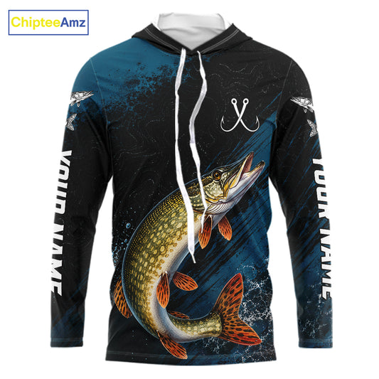 Custom Northern Pike Fishing Jersey Personalized Long Sleeve Hooded Shirt For Men 